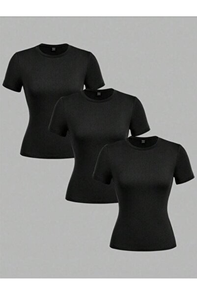 ÖZ PAMUK BLUZĂ-TIȘÖRĂ CU GULER ROTUND, CU MÂNECĂ SCURTĂ, DIN BUMBAC, CU TEXTU...