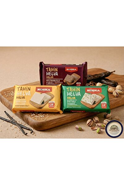 Koska Tahin Helva Üçlü Paket - Sade(Vanilyalı) & Keçiboynuzlu Fındıklı & Ante...