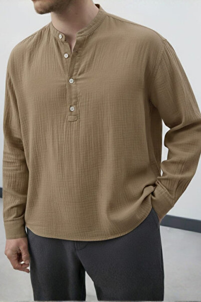 Wonraces Men's Half Oversize Comfortable Fit Stand Collar Half Placket Button...