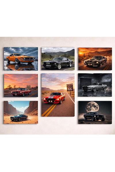 LUXRN American Classic Car 8-Piece Wall Painting Set Frameless Modern Decorat...
