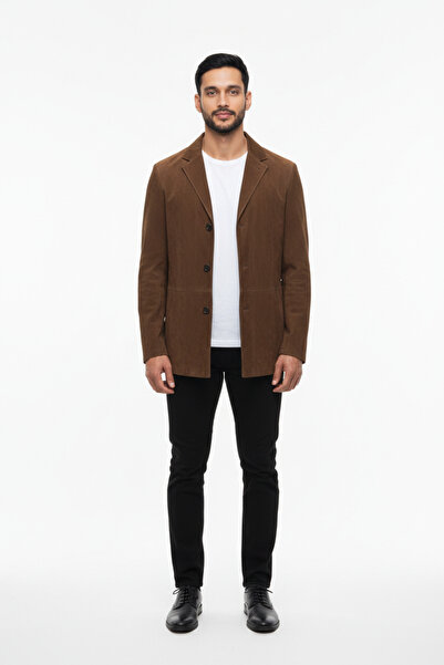 PAOLO FRAMINCO PF-095 KUZU DERİSİ KAHVERENGİ KUZU DERİSİ SÜED ERKEK BLAZER CEKET
