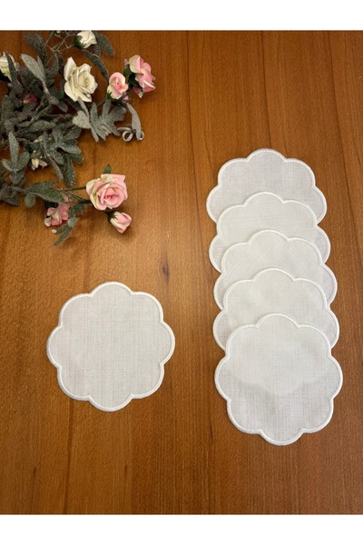 Smiling Home 6 Pieces Gardenia Linen Ecru Color Cloud Patterned Embroidered C...