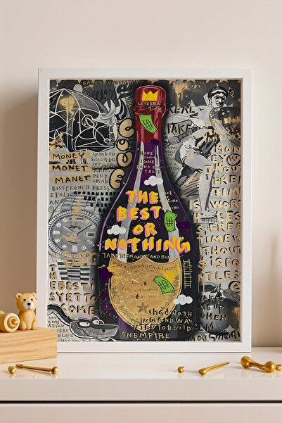 Saturn Tablou înrămat The Best or Nothing, Sticlă Dom Pérignon, Decor pentru ...