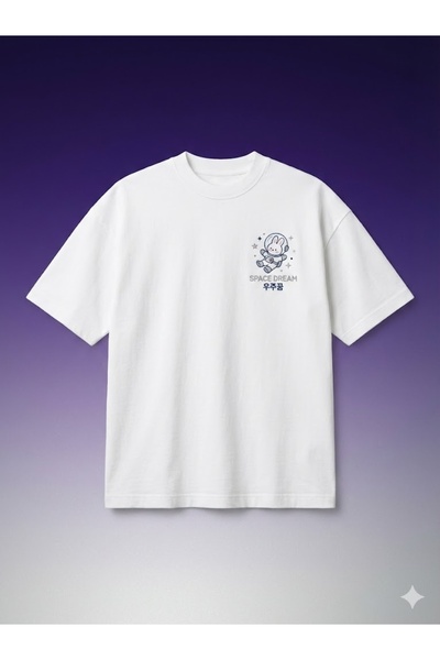 PERISENSE Unisex Space Rabbit Printed Premium Combed Cotton Oversize T-Shirt