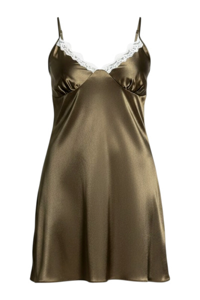 Star Fashion Furou dama din satin, cu bretele subtiri si dantela aplicata