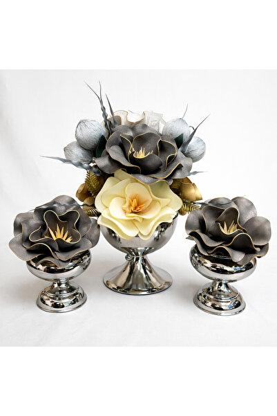 essacraft GÜMÜŞ DAMLA ARANJMAN ÇİÇEK SETİ