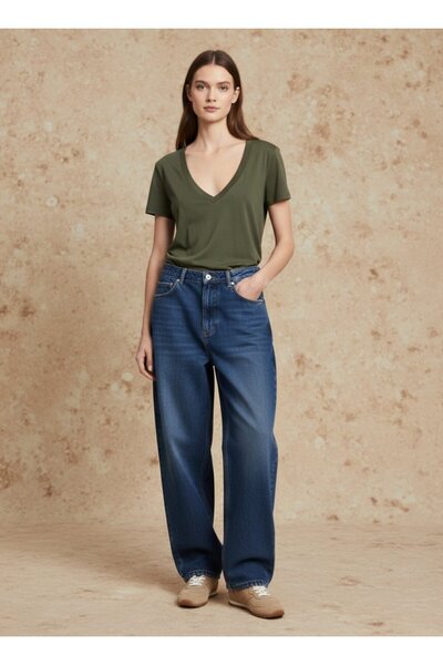 Ltb Short Sleeve V-Neck Basic Green T-Shirt