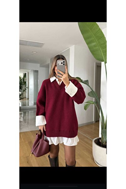 Burcia Long Sweater with Shirt Detail