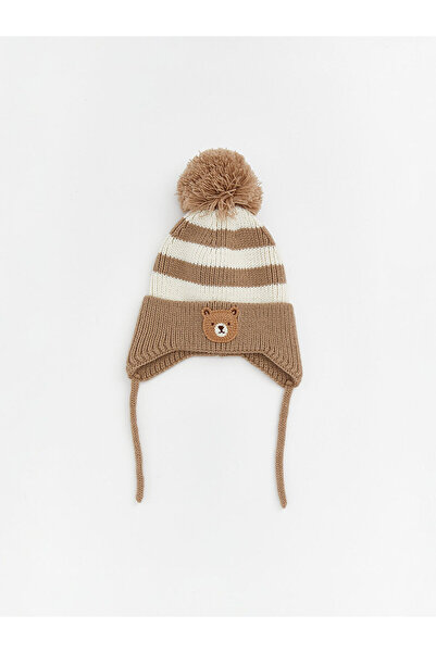 LC Waikiki Nevavm Farkıyla Lcw Baby Beige Knitwear Embroidered Baby Boy Beanie