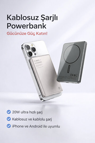 POLYGOLD MagSafe Uyumlu 6000mAh Manyetik Kablosuz Powerbank – 20W PD Hızlı Şa...