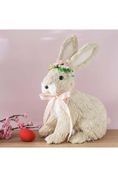 Tessari Easter Decoration from Grass Bunny Figurine with Pink Hat 18 x 26 x 3...