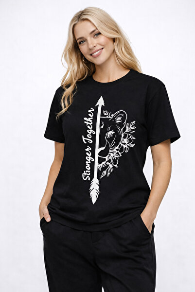 NEVERMIND Sevgili Kombini Oversize Çift Tişört Unisex Matching Couple Stronger Together Baskılı Siyah