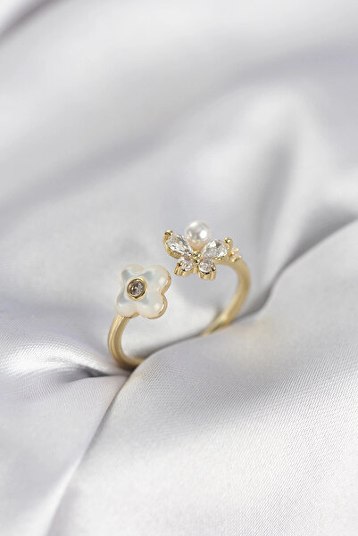 CT STONES Mey imports ®   Gold color pearlescent flower model women's ring