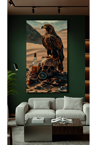 Kanvas İmaj Altın Kartal ve Kuru Kafa Temalı %100 Pamuk Kanvas Tablo - Viski ...