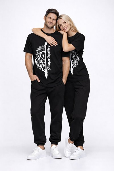 Ciel Lune Lover's Combination Oversize Couple T-Shirt Unisex Stronger Together Printed 2-Piece Set