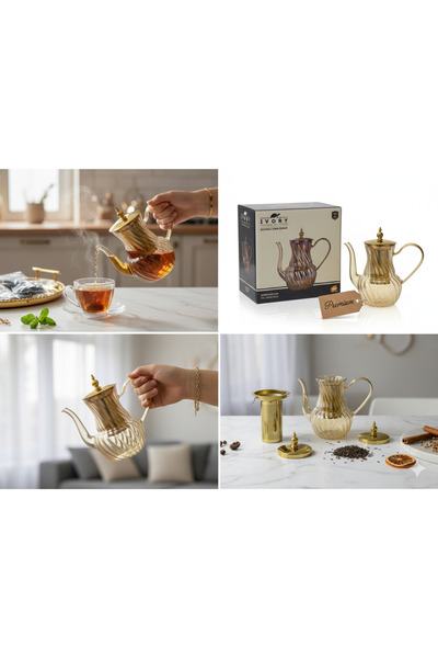 IVORY Elia Home Premium Gold Detaylı Borosilikat Cam Demlik