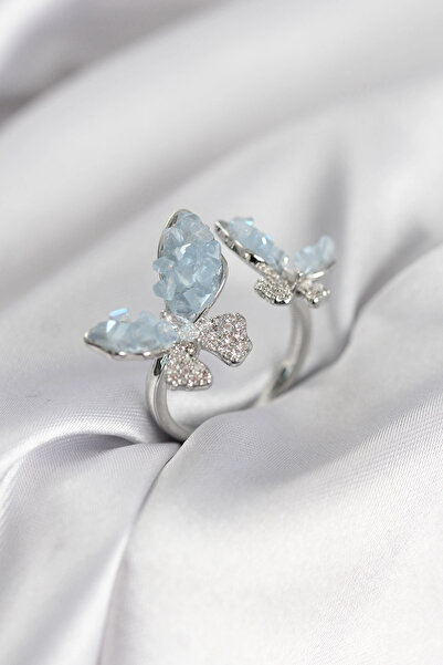 CT STONES Mey imports ®   Silver color blue butterfly model zircon stone wome...