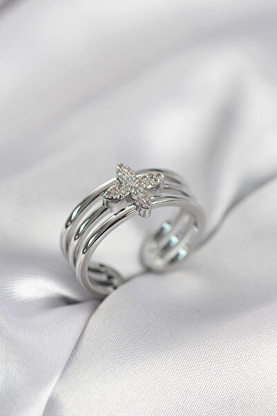 CT STONES Mey Import ®   Silver Color Zircon Stone Clover Model Women's Ring