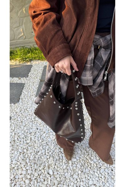 SANTA FLEX Brown Women's Hand and Shoulder Bag with Trok Staple Detail (Marteniçka Bracelet Is a Gift!) !))