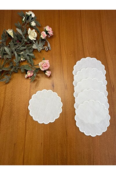 Smiling Home 6 Pieces Gardenia Linen Ecru Color Daisy Patterned Cocktail Pres...