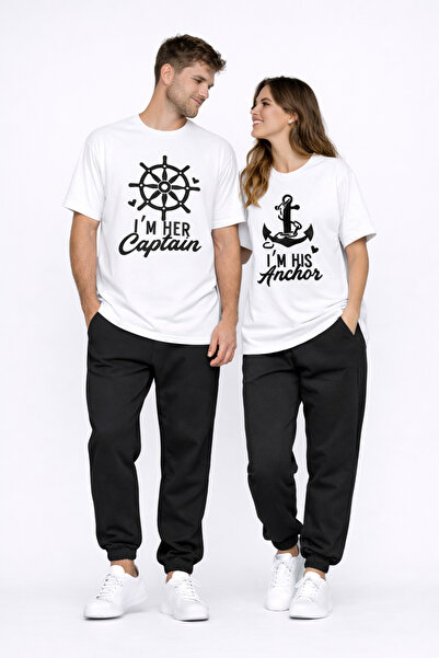 NEVERMIND Sevgili Kombini Oversize Couple T-Shirt Unisex Captain Anchor Print...