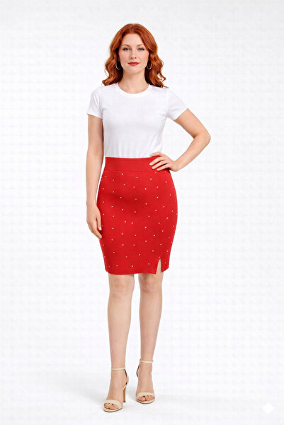 Neden Tekstil High Waist Stoned Knitwear Pencil Skirt