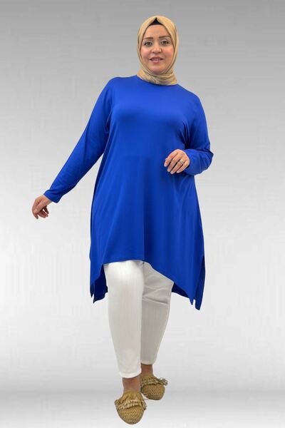 Eslina 58070 Plus Size Asymmetrical Cut Combed Cotton Tunic - Saks