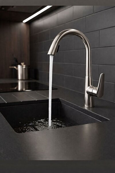 HT PRİMA صنبور مطبخ أنيق بتصميم حلزوني مخفي مع رأس قابل للسحب