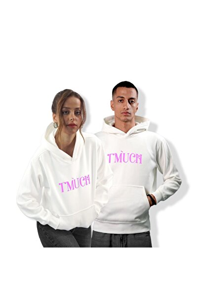T-MUCH Premium Cotton 400 g Unisex White Hoodies With Pink Logo Printed