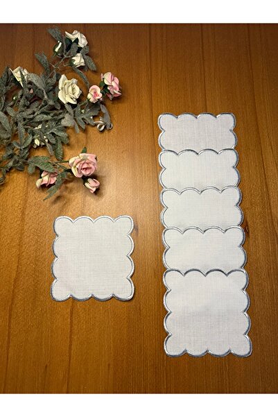 Smiling Home 6 Pieces Gardenia Linen Silver Color Wavy Cloud Patterned Cockta...