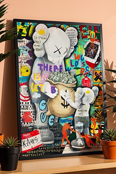 Saturn There is no Planet B Çerçeveli Tablo KAWS Companion Karakteri Yatak Ba...