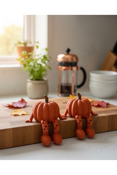 EAE DESİGN STUDİO 2'li Dekoratif Hareketli Balkabağı Biblo Seti - Sonbahar Ko...