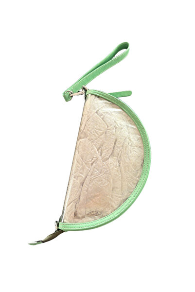 Pinkylola حقيبة مكياج من الجلد الطبيعي الأخضر الشفاف اللامع من ووترميلون ديلي...