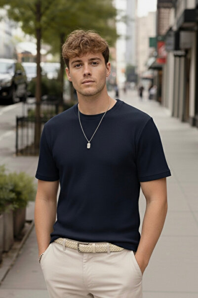 Maccali Чоловіча модна футболка з 100% бавовняної тканини вафельного плетіння...