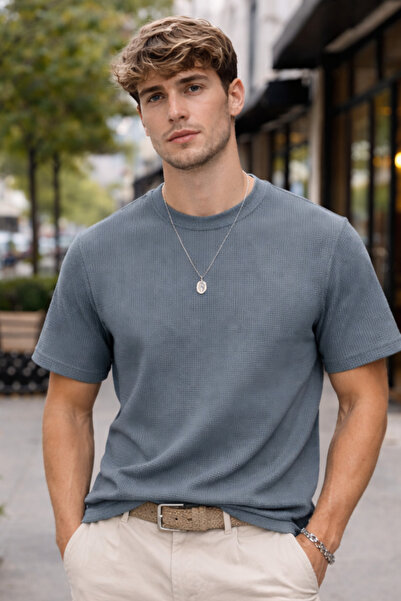 Maccali Чоловіча модна футболка з 100% бавовняної тканини вафельної структури...