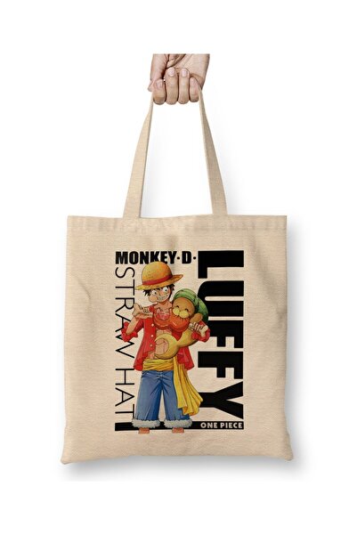 Toyaso Monkey D Luffy One Piece White Cloth Bag Long Handle Shopping Bag Beac...