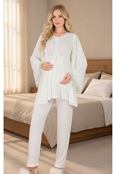 Lohussa New Season Ecru Lace Buttoned Special Design Maternity Pajama Set