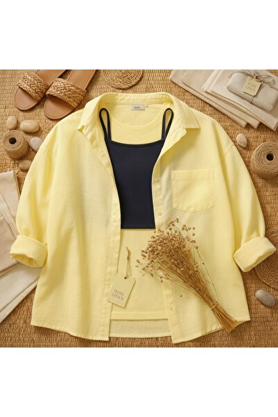 miremiran Doğal Keten Kumaş Oversize Salaş Kalıp Kadın Gömlek – Yazlık Rahat ...