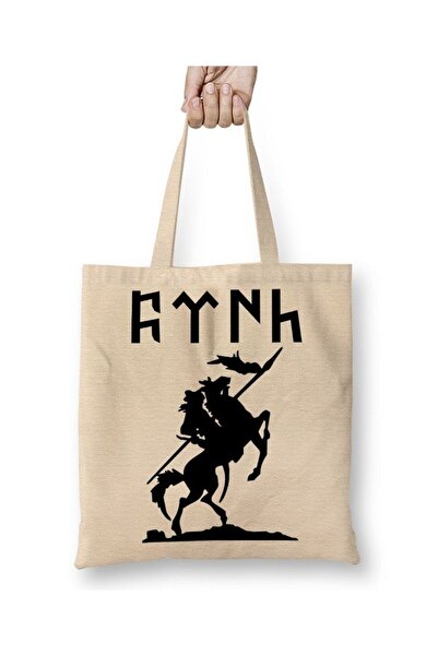 Toyaso Göktürk Alfabesi Tuğ Türk Kürşad White Cloth Bag Long Handle Shopping ...
