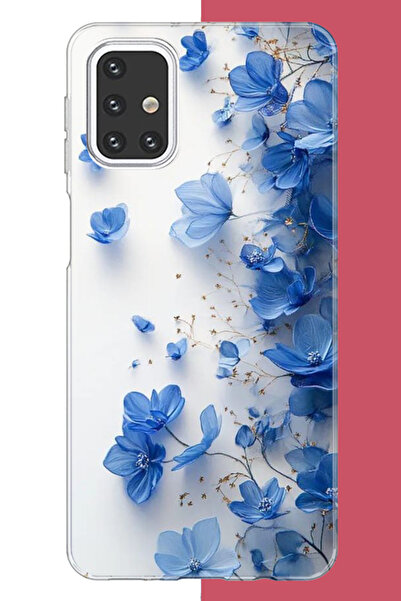 Aksesuarist Samsung Galaxy M31s Uyumlu mavi çiçek2 UV Baskılı Silikon Kılıf
