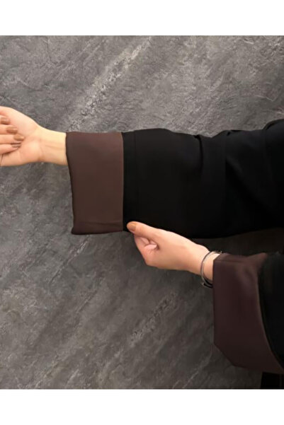 Abay-ti عباية نسائيه سوداء بتدخيلة راقية باللون البني على الأكمام ومن الأمام معها طقطق -طرحه مجانا