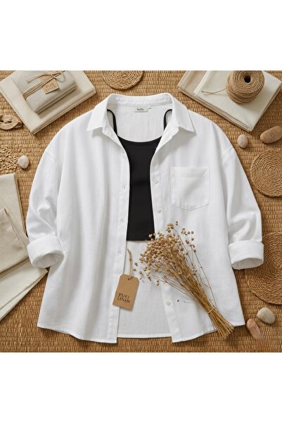 miremiran Doğal Keten Kumaş Oversize Salaş Kalıp Kadın Gömlek – Yazlık Rahat ...