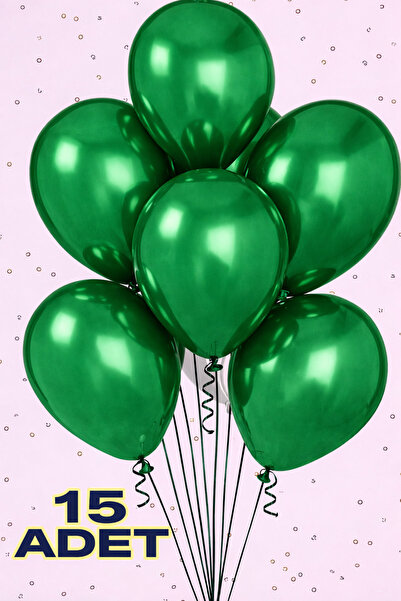 Renkli Party 15 Pieces Metallic Green Shiny Balloons Birthday Celebration Orn...