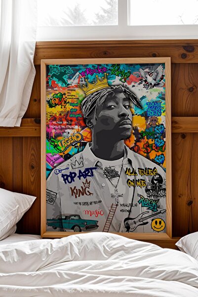 Saturn Tablou înrămat Tupac Shakur Hip Hop King 2Pac Street Art