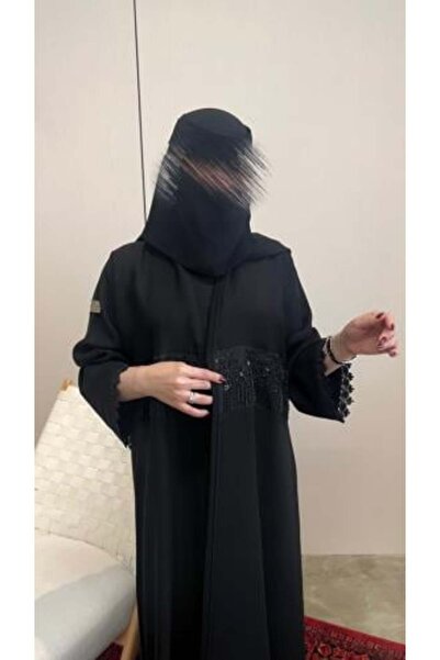 DOUBLE1WAN Abaya - Linen- Hand-embroidered - On the sleeves - Flip-up