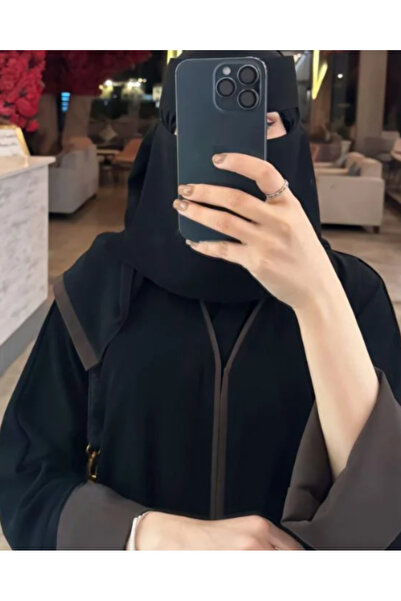 Abay-ti عباية نسائيه سوداء بتدخيلة راقية باللون البني على الأكمام ومن الأمام معها طقطق -طرحه مجانا