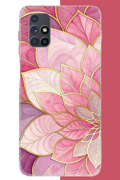Aksesuarist Samsung Galaxy M51 Uyumlu pembe yaprak UV Baskılı Silikon Kılıf