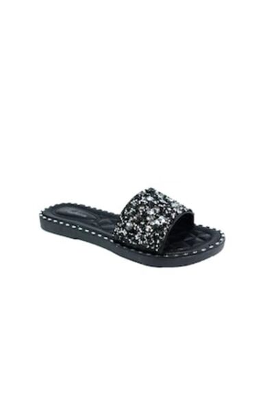 White Label Women's Slippers with Sparkling Stones, Black, 41