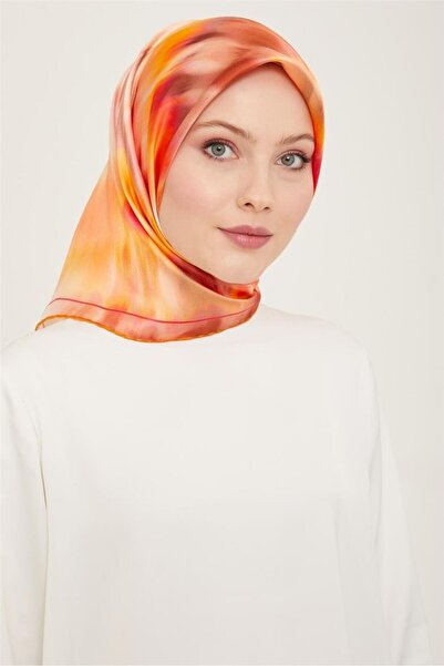 Armine Orange Pink Batik Pattern Tivil Woven Pure Silk Scarf-E24Ya9136D02-52