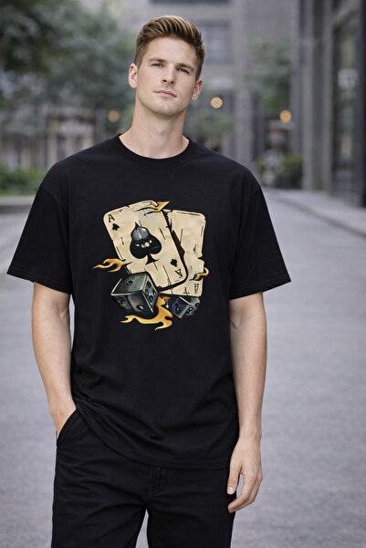 trivexa Flame Ace Card Design Unisex Oversize 100% Cotton Graphic T-Shirt
